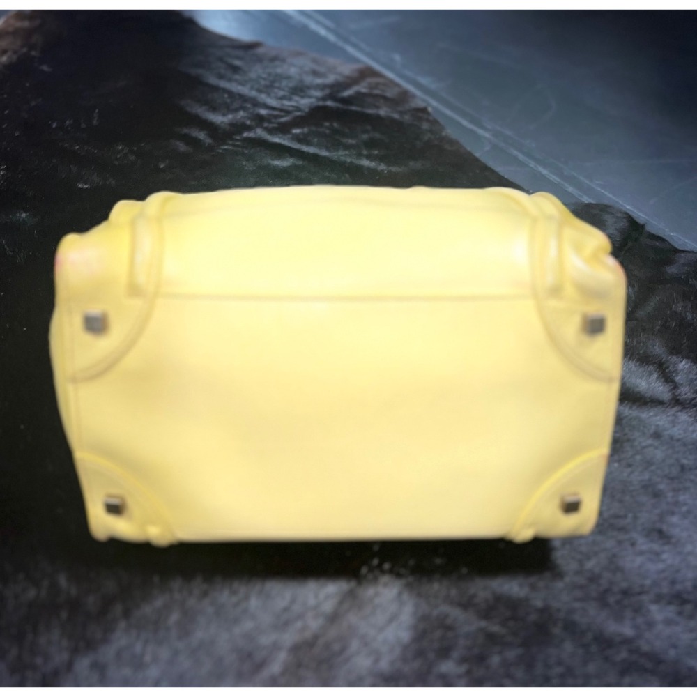 Celine Mini Luggage Tote Pale Yellow Drummed Calfskin Leather Satchel Bag - Picture 6 of 13